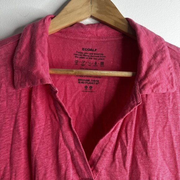 Ecoalf Shirt Womens XL Pink 100% Linen Sustainable Short Sleeve Polo Top - Picture 2 of 12
